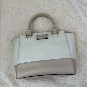 kate spade White and Taupe Two-Tone Leather Satchel